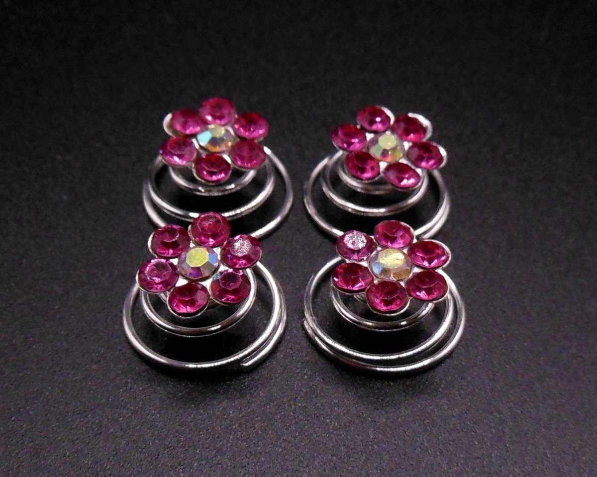 Curlies donkerroze bloem 6 blad met strass