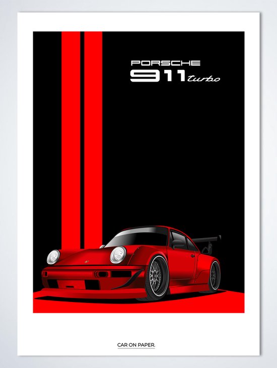 Porsche 911 Turbo Rouge sur Poster - 50 x 70 cm - Poster Voiture Chambre d'Enfant / Chambre / Bureau