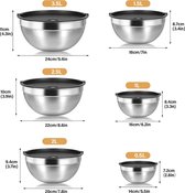 Roestvrijstalen kom, 6-delige set, roestvrijstalen mengkom, slakom, keukenkom met luchtdichte deksels, multifunctionele kommen, stapelbaar