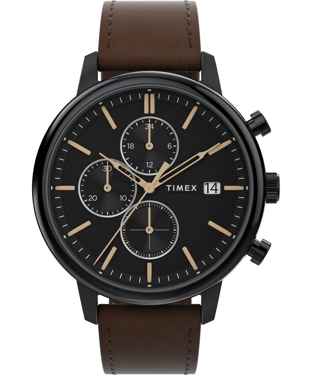 Timex Chicago Chrono TW2W13200 Horloge - Leer - Bruin - Ø 45 mm