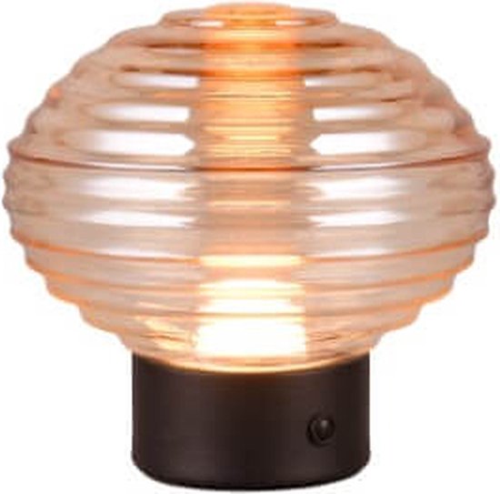 REALITY EARL - Lampe de table - Zwart mat - avec 1x SMD 2W - Fonction tactile - Rechargeable - Verre ambré
