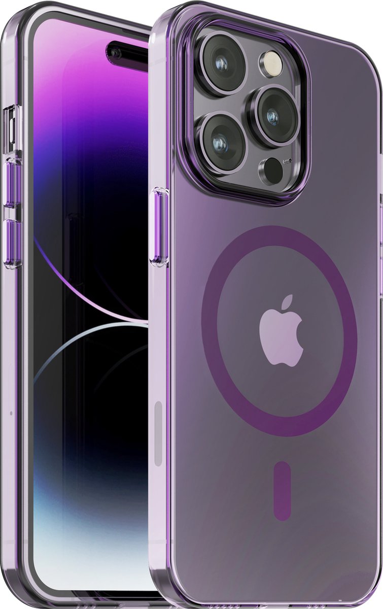 Hoesje geschikt voor iPhone 14 Pro MagSafe Transparant - Paars - Kristalhelder - Hard Case - Limited Edition