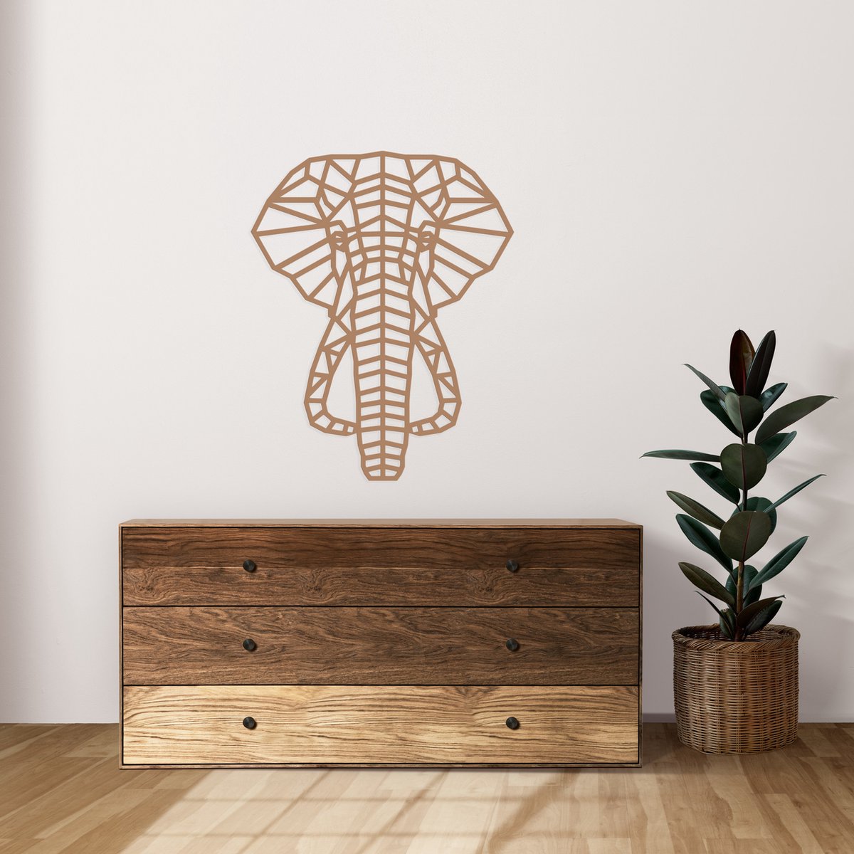 Wanddecoratie - Geometrische Olifant - Naturel