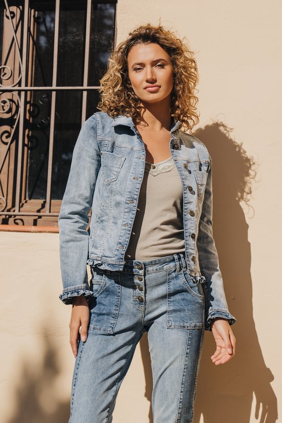 Cambio Jeans met gerafelde zoom, model 'PARIS' in lichtblauw online