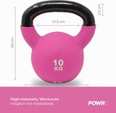 POWRX Kettlebell Neopreen 2-26 kg incl. Workout I kettlebell in verschillende kleuren en gewichten I Vloersparende swing barbell (6 kg). Kleuren en gewichten I Vloerbeschermende schommelstang (6 kg (roze))