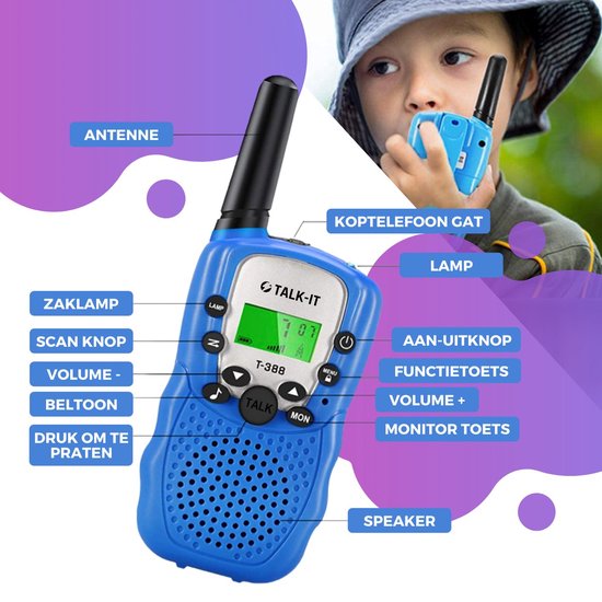 TALK-IT Walkie Talkie – Voor Kinderen en Volwassenen - 5KM Bereik - 3 stuks - Geel Roze Blauw