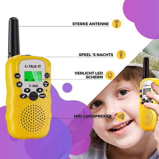 TALK-IT Walkie Talkie – Voor Kinderen en Volwassenen - 5KM Bereik - 3 stuks - Geel Roze Blauw