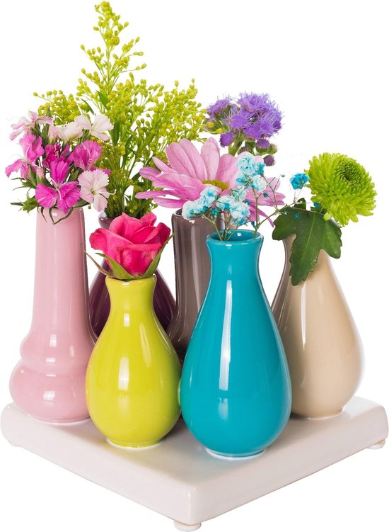 Set bloemenvazen, keramiek, gekleurd en wit, decoratief , multicolor