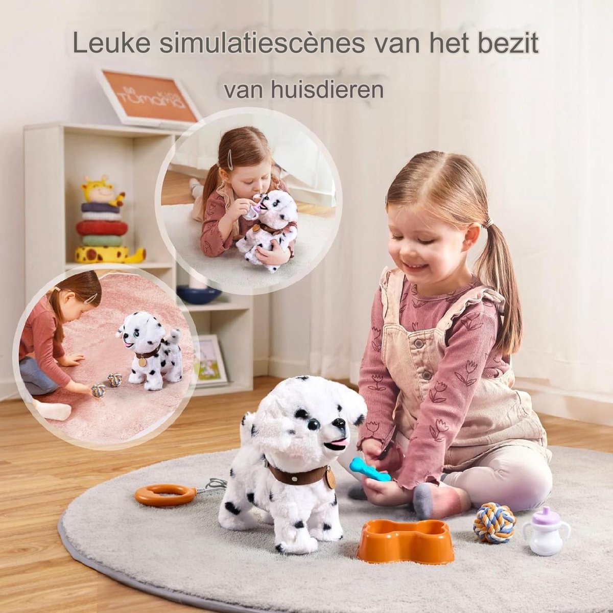 Tacobear Hondenspeelgoed voor kinderen, rennen en blaffen, elektrische pluche hond met riem, hondenbench, hondenmantel, interactief huisdier, knuffeldier, speelhond, cadeau, speelgoed voor meisjes van