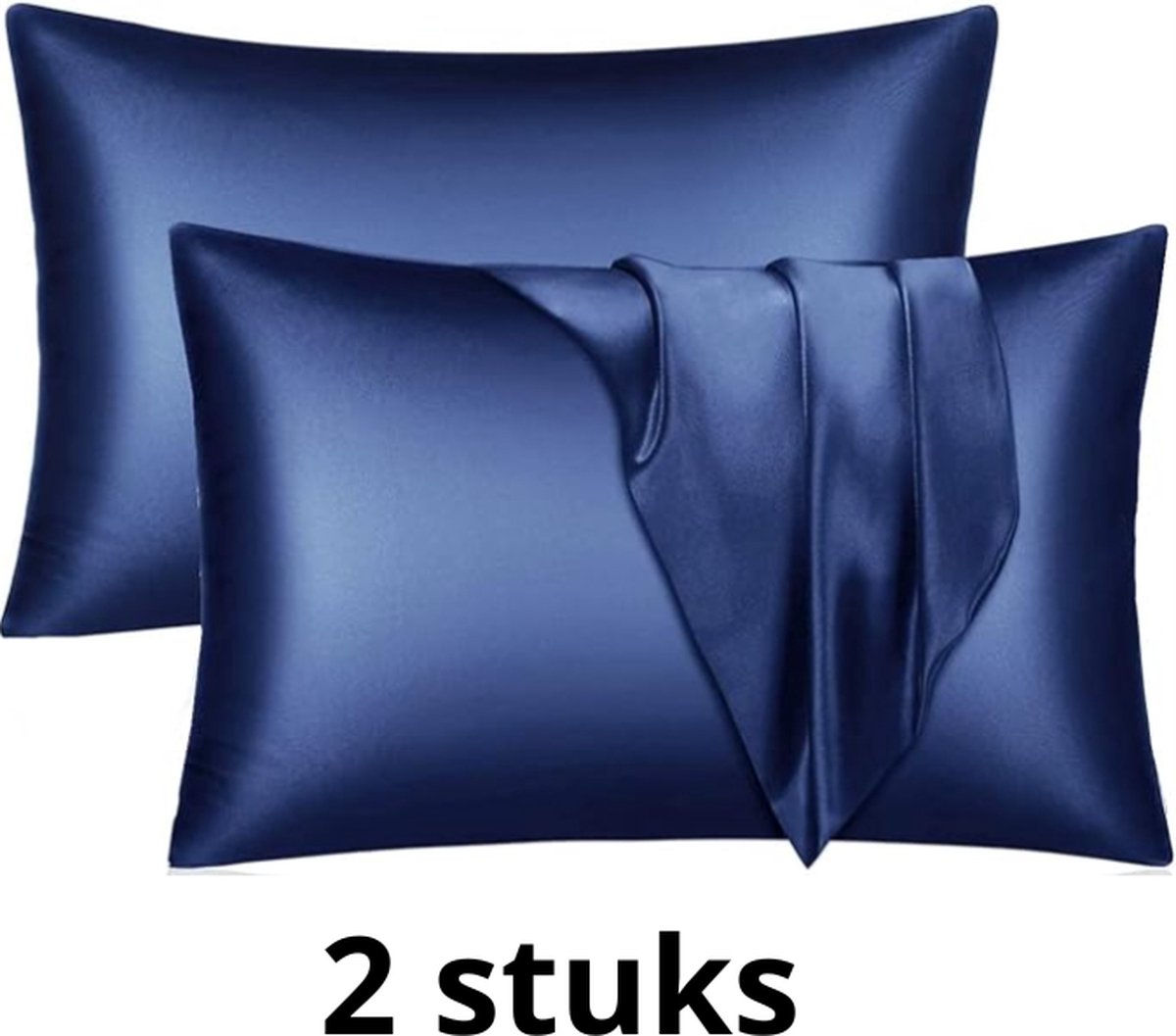 Satijnen kussensloop - 2 kussenslopen - Skin & Hair Pillow sleeve - Marineblauw 51x66cm - Beauty kussen - zijden kussensloop - Huidverzorging - Haarverzorging - Anti Allergeen - Navy blauw- zijden kussensloop - Beauty kapsel sloop