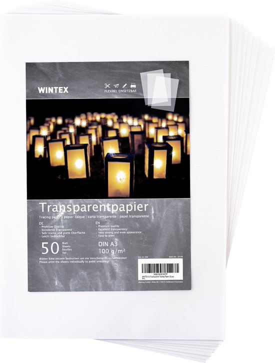 WINTEXT Transparant overtrekpapier A4-135 vellen, 50 gsm - Patroonpapier voor inkjet printer - Transparant papier voor ontwerpen en architectuur - Transparant