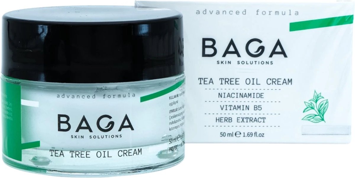 BAGA TEA TREE OIL CREAM - Niacinamide - Vitamin B5 - Herb Extract - Hydraterend - Glad en Glazend Uiterlijk