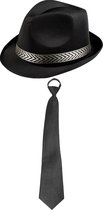 Toppers - Carnaval verkleedset Blackman - hoed en party stropdas - zwart - heren/dames - verkleedkleding accessoires
