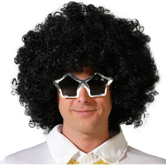 Foto: Atosa verkleedpruik voor heren met wilde krullen zwart afro model carnaval seventies disco eighties