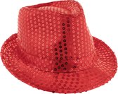 Toppers in concert - Carnaval verkleed setje - glitter pailletten hoedje en party zonnebril - rood - volwassenen
