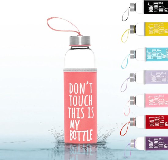 NOMA Glazen fles, 0,5 l, met neopreen hoes, drinkfles van glas in 500 ml, 600 ml en 1000 ml, met beschermhoes en roestvrijstalen deksel, waterfles voor sport, kantoor, school en outdoor, rood