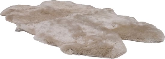 Designer schapenvacht vloerkleed 190 x 120 cm patchwork Creme; Linnen | Hoogpolig vloerkleed natuurlijke vorm.