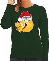 Bellatio Decorations Foute Kersttrui/sweater voor dames - bier - groen - grappig - I love christmas - emoji XL
