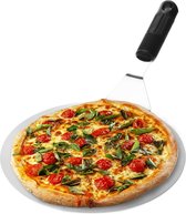 Pizzaschep van roestvrij staal - pizza- en taartschep met kunststof handvat - ronde pizzaschuiver voor pizza, Flammkuchen en brood (zilverkleurig/zwart - rond)