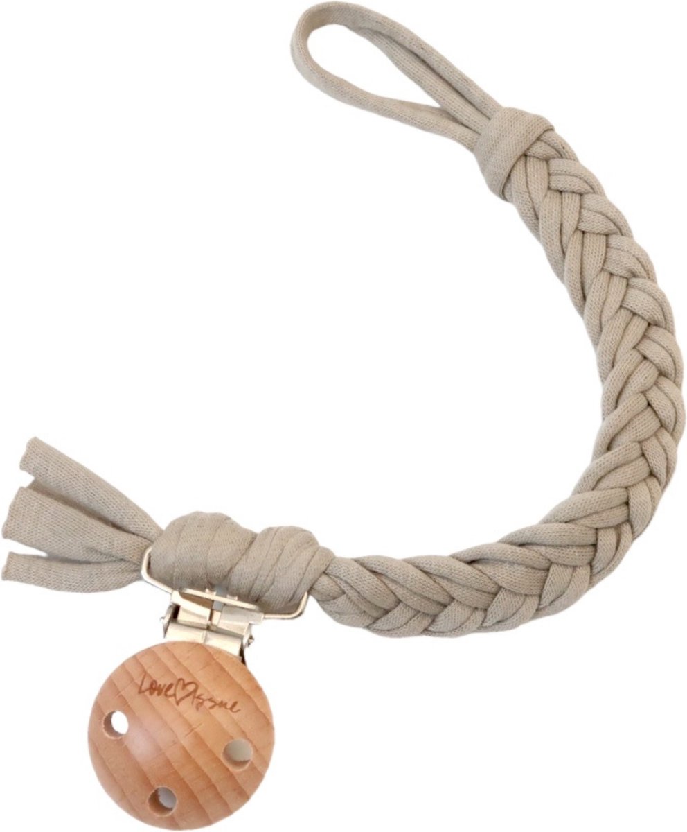 Goedkoopste LOVEissue - Speenkoord gevlochten katoen | Houten clip | Khaki