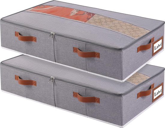 Foto: 2 stuks onderbedcommode opbergbox voor onderbed vliesstof opvouwbare opbergtas met transparant deksel en 4 handgrepen dekenorganizer opbergdoos 60 x 30 x 15 cm grijs