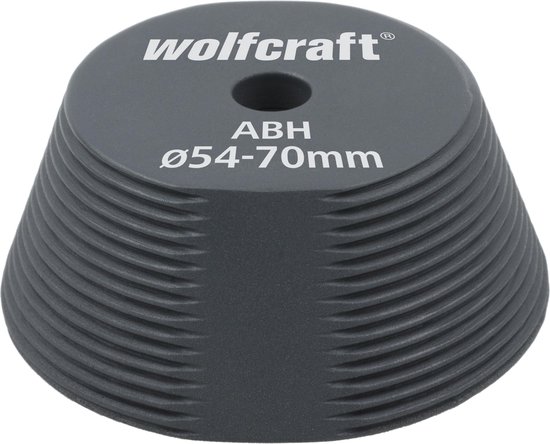 Wolfcraft ABH Ø 54-70 mm adapter, donkergrijs met ribbels.