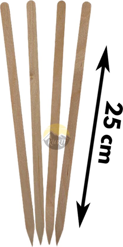 KURTT - 25 cm - Kebab spiesjes - Sjasliekstokjes - stokjes - Barbecue - Feest - snack - tapas - picknick - tapasschaal - Prikkers - Spiesjes - Bamboo - Milieuvriendelijk - BIO - Sate stokjes - Sate prikkers - set van 25 stuks