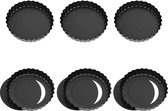 6 stuks taartvormpjes, taartvormen, tartelette, 12 cm, mini-taartvorm, koolstofstaal, eiercakevorm, antiaanbaklaag, ronde taartbakpan (12 cm)