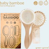 green-goose® Bamboe Baby Verzorgingsset | CareBox Baby Hair Care | Massage Haarborstel, Zachte Baby Bamboe Borstel 2 Zachte Bamboe Doekjes