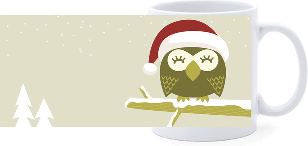 Beker - Illustratie Uil Kerst met Sneeuw