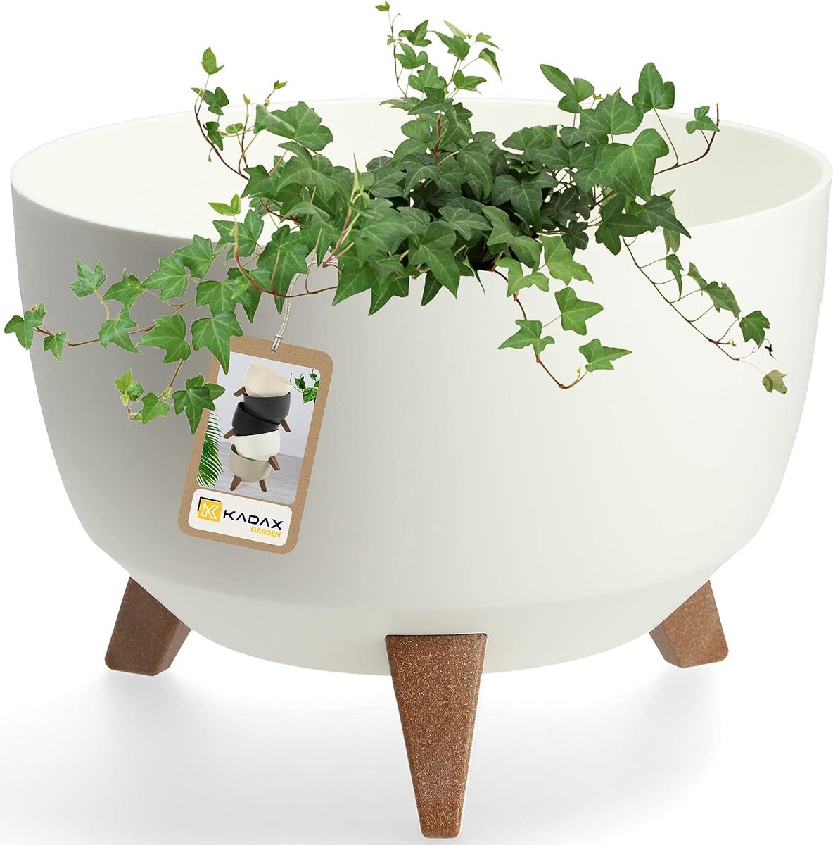 KADAX Bloempot van kunststof met drie insteeksteunen ronde bloembak plantenschaal voor balkon woonkamer Diameter 33 cm Wit