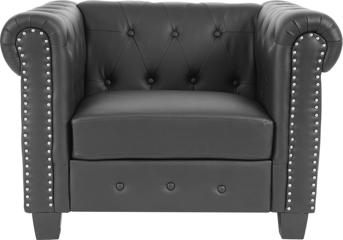 Cosmo Casa Luxe fauteuil lounge stoel ontspanningsstoel Chesterfield kunstleer - Vierkante voet - Zwart
