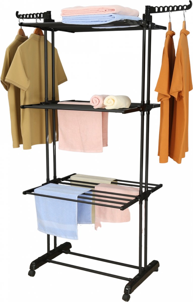 Herzberg HG-8034BB: Rolbaar - Verhuisbaar wasrek - Zwart