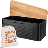Boîte à pain avec planche à découper, 33 x 21 x 15 cm, grâce au revêtement en carbone mat, boîte à pain avec couvercle en bois et lin, fraîcheur extra longue grâce aux trous d'aération intégrés, fraîcheur noir