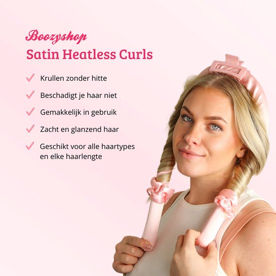Boozyshop ® Heatless Curls - Krullen Zonder Hitte - Haarrollers, Scruncie & Haarclip - Satijnen haarkruller - Heatless Curling Ribbon - Curly Girl - Complete Set - Haarkrullers - Heatless Curls Satin - Boozyshop