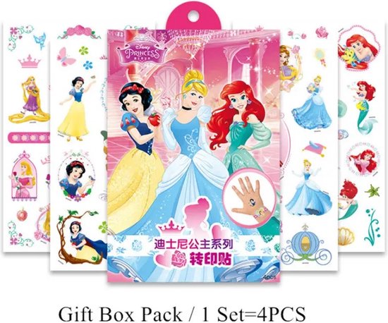 Nep Tattoos Princesses - Disney - Prinsessen Plak Tattoos - Disney Prinsessen - Giftbox Nep Tattoos - Geschenkdoos Nep Tattoos - Tijdelijke Tattoos - Nep Tattoos 4 Sheets