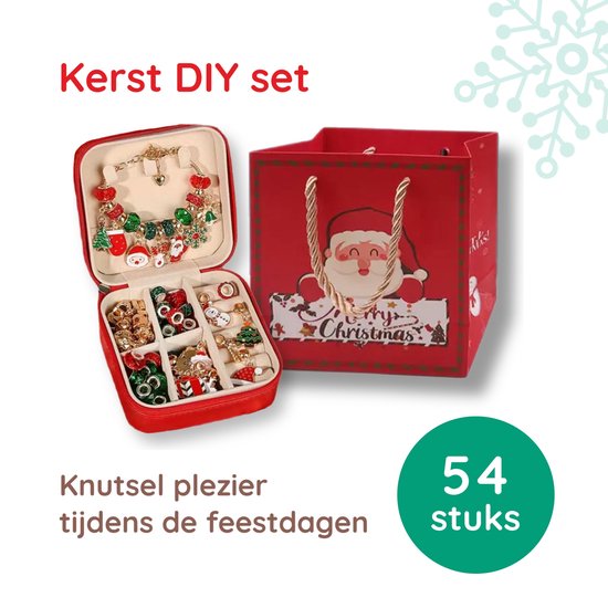 Kerst DIY Set - 54 Stuks - Sieraden - Armbandjes Maken - Knutselen - Kerstmis Armbanden - Handmade Kerstcadeaus - Sieradenset - Kralen Bedelarmband - Geschenkdoos - Kit voor Meisjes - Sinterklaascadeau - Geschenkset - Pandora Dupe