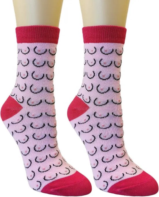 Tieten Sokken Roze - Pink - Boobs - Socks - Borsten sokken - Sokken - Leuke sokken - Cadeau - Verjaardag cadeau - Vrijgezellenfeest - Vaderdag - Gekke Sokken - Grappige Sokken - Tits - Titties