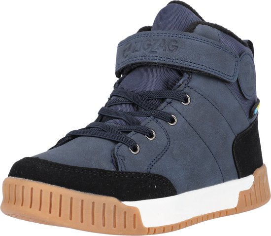 Blauwe ZIGZAG Aintam hoge sneaker met klittenbandsluiting en opvallende bruine zool.