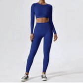 AUTUMN RIB GYM SET - Maat M - Blauw - 3delig - Ribbed - Gymkleding - Sportkledingset - Sportset - Sport top & legging - Yogaset - Yogalegging & top -