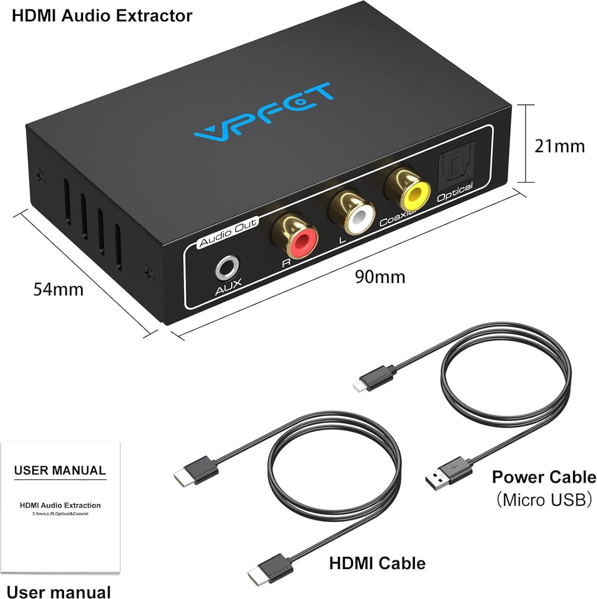 Extracteur audio HDMI 4K, adaptateur de convertisseur de sortie audio HDMI  vers HDMI + 3,5 mm, prise en charge 1080P 3D 