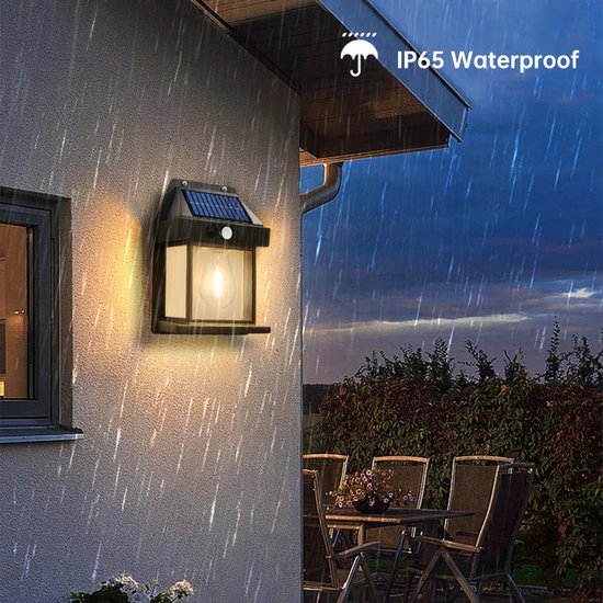 Solar Wandlamp met Sensor Outdoor Waterdichte Lamp Met Bewegingssensor. IP65 Tuin Lamp Buiten Verlichting - Zwart