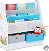 Kinderrek met diermotief, 2 dozen, 3 vakken, speelgoedopslag, kinderboekenkast, 74 x 71 x 23 cm (h x b x d), kleurrijk