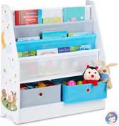 Étagère pour enfants avec motif animal, 2 boîtes, 3 compartiments, rangement jouets, bibliothèque pour enfants, 74 x 71 x 23 cm (HxLxP), colorée