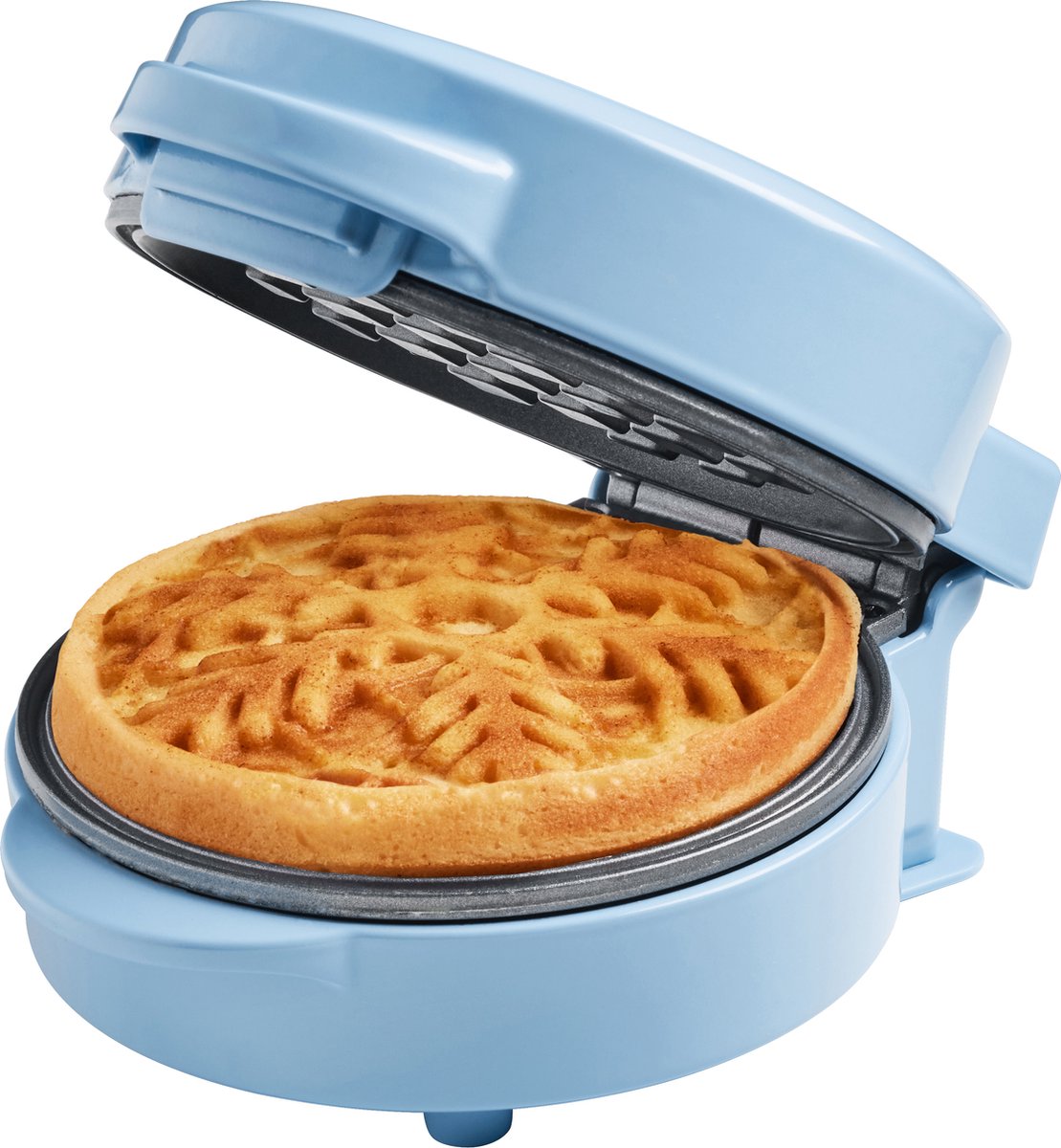 Bestron mini-wafelijzer met sneeuwvlokmotief kleine wafelijzer met antiaanbaklaag voor kinderfeestjes familiefeesten Pasen of Kerst retro design 550 watt blauw