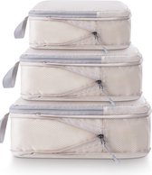 Compressie koffer-organizer, verpakkingskubus, bagageopslag, tassen, kledingtassen, verpakkingskubus, paktassen (beige, 3 stuks)