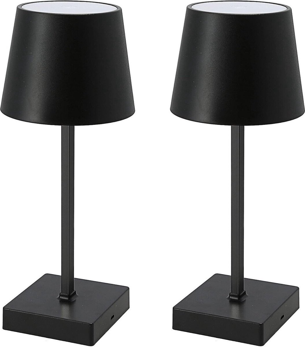 2 Stuks - Tafellamp - Oplaadbaar - Dimbaar - Bureaulamp - Nachtlamp - Warm Wit Licht - 26CM - Zwart
