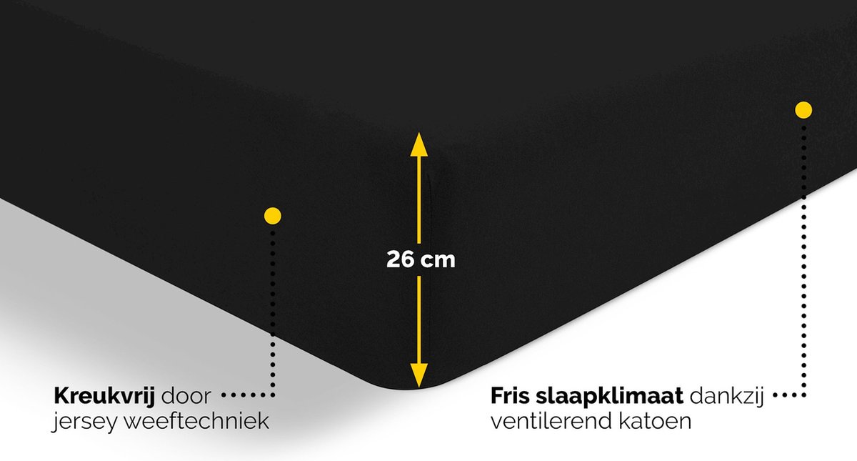 Beter Bed Select Jersey Hoeslaken - 100 x 200/210/220 cm - 100% Katoen - Matrasbeschermer - Matrashoes - Zwart