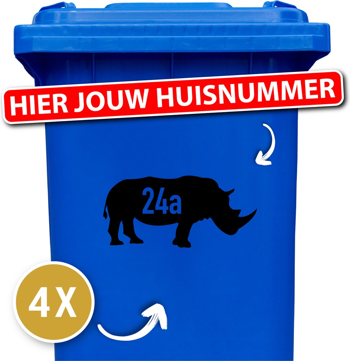 Container sticker - Container Sticker Huisnummer - Variant: Neushoorn - Kleur: Zwart - Aantal: 4 Stuks - Stickers volwassenen - Cijfer stickers - Container stickers - sticker - stickers - 12345678910