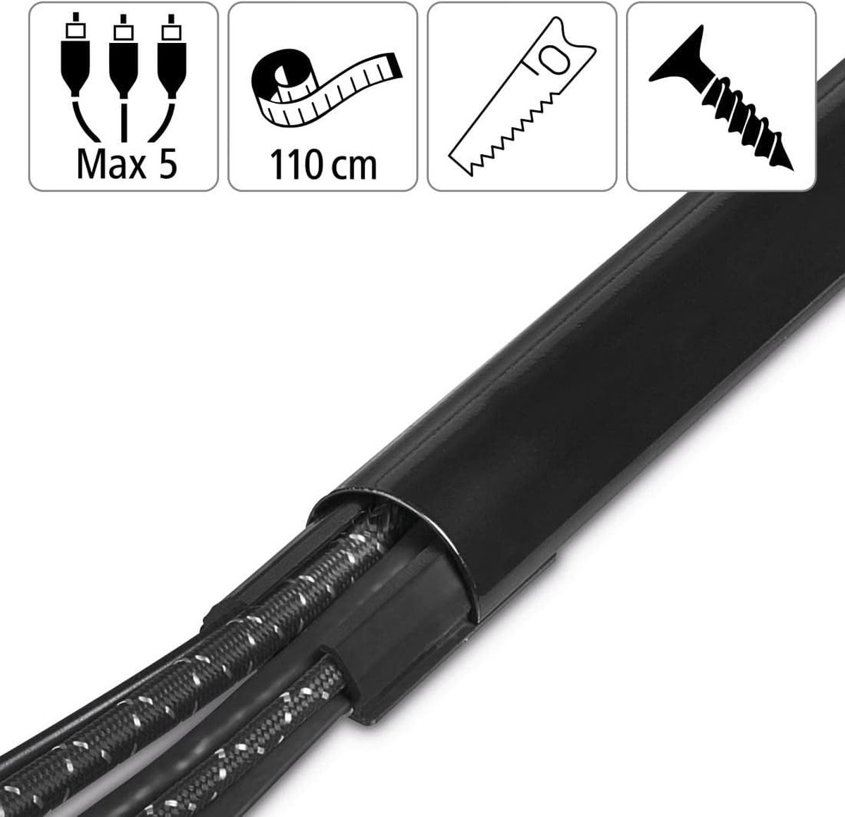00083170 Kabelgoot aluminium, 110 x 3,3 x 1,8 cm, kabeldoorvoer voor maximaal 5 kabels, zwart